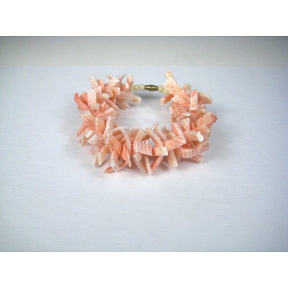 Pink Shell Bracelet Vintage Chunky Beaded Summer Ocean Sea Beach Bangle - Picture 2 of 9